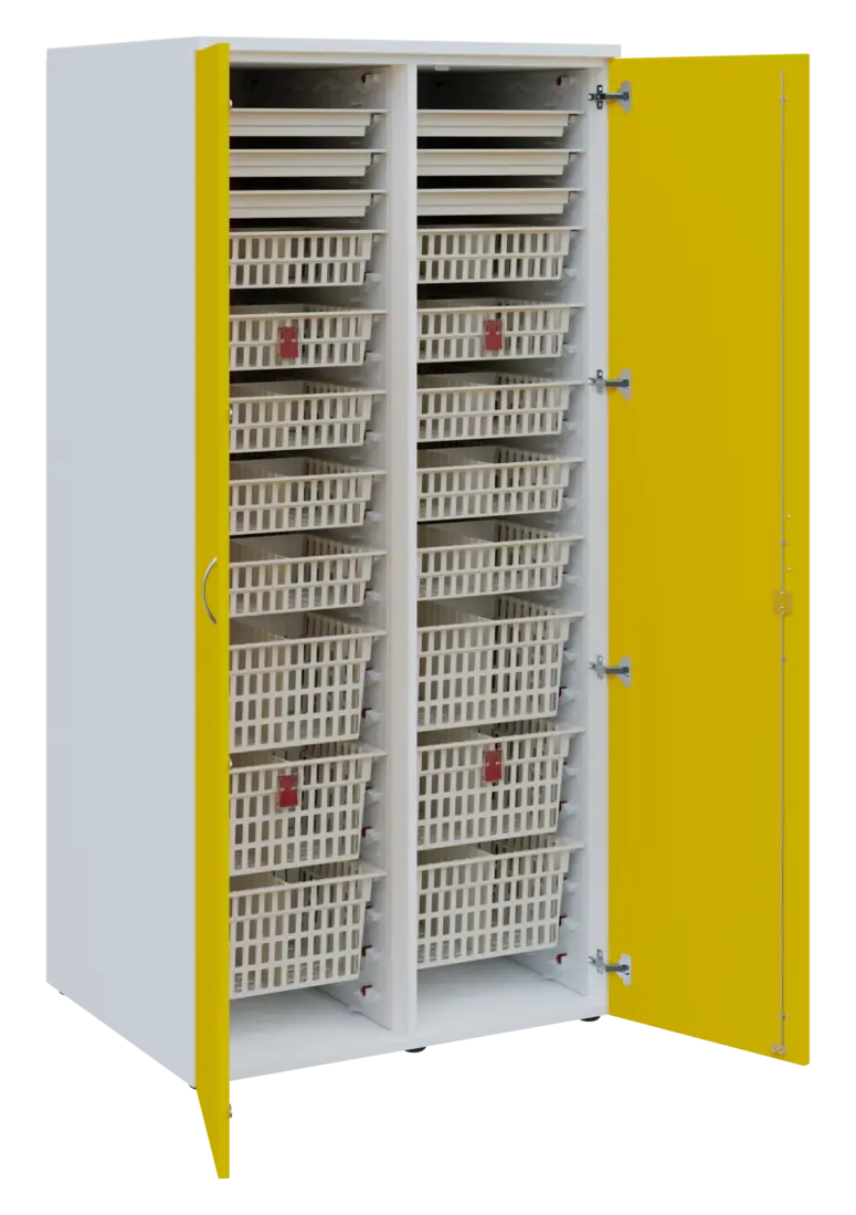 EUROMEDICA D - 90 ABS skříň léková boxová, 2-dveřová, 1950x900x735, korpus bílý, dvířka žlutá odio